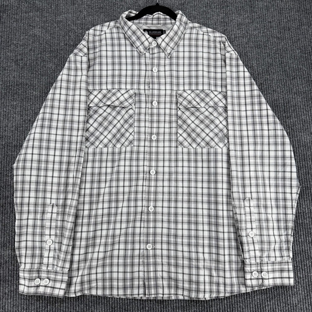 Duluth Alaskan Hardgear Mens 2XL Fishing Shirt Gray Plaid Vented
